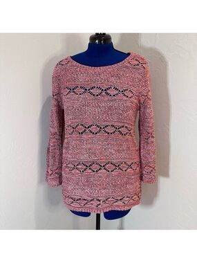 Soft Surroundings Rio Rose Pointelle Open Knit Sweater Size Medium